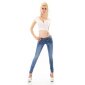 Damen Crashed-Look Röhrenjeans mit Zippern Dunkelblau