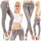 Skinny womens crashed look jeans with zips grey
