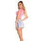 Cropped womens shirt with short sleeves neon-fuchsia