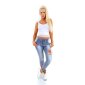 Hautenge Damen Röhrenjeans Used-Look mit Blumen-Print Blau
