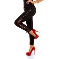 Womens skinny jeans with lace up sides black