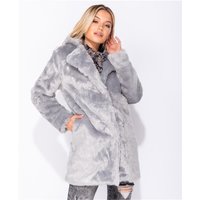 Noble womens fake fur coat with large collar grey