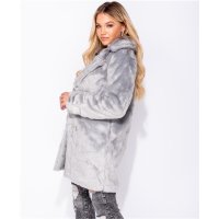 Edler Damen Kunstpelz Mantel mit großem Kragen Grau