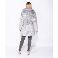 Edler Damen Kunstpelz Mantel mit großem Kragen Grau