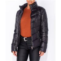 Light womens high-neck puffer jacket with hood black