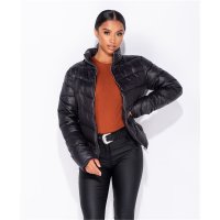 Light womens high-neck puffer jacket with hood black