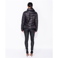 Light womens high-neck puffer jacket with hood black