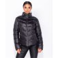 Light womens high-neck puffer jacket with hood black