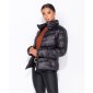 Light womens high-neck puffer jacket with hood black