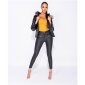 High shine womens puffer jacket with hood & fake fur black