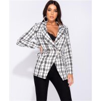 Checked womens blazer jacket in bouclé look white-black