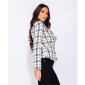 Karierter Damen Bouclé Blazer mit Perlmuttknöpfen Weiß-Schwarz