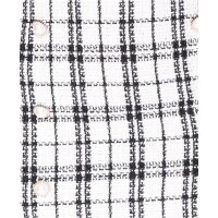 Damen Bouclé Minirock kariert mit Perlenknöpfen Weiß-Schwarz