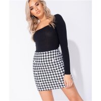 Womens houndstooth mini skirt with buttons black-white