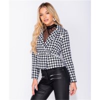 Damen Hahnentritt Blazer mit Perlmuttknöpfen Schwarz/Weiß