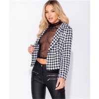 Womens houndstooth blazer with dome buttons black-white