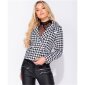 Womens houndstooth blazer with dome buttons black-white