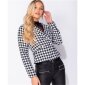 Womens houndstooth blazer with dome buttons black-white