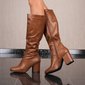 Damen Stiefel aus Lederimitat mit Blockabsatz Camel