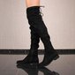Flat womens overknee boots velour with lacing black