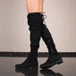 Flat womens overknee boots velour with lacing black