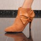 Womens velour ankle boots with heels and bow camel