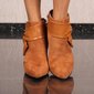 Womens velour ankle boots with heels and bow camel