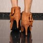 Womens velour ankle boots with heels and bow camel