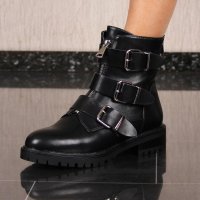 Flat womens faux leather ankle boots with buckles black UK 5