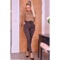 Womens high waist stretch trousers labyrinth with belt brown UK 12/14 (M/L)