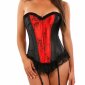Damen Satin Corsage mit Strumpfhaltern & String Schwarz-Rot