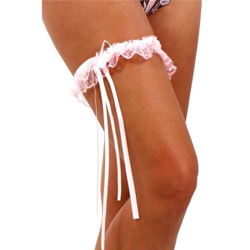 Sexy Strumpfband aus Spitze mit Satinbändern Rosa