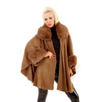 Noble womens felt cape poncho with faux fur taupe