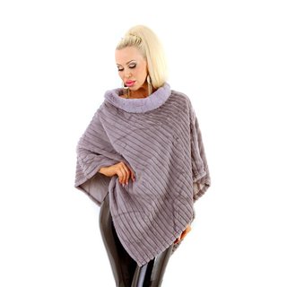 Damen Kunstfell Poncho Cape Überwurf asymmetrisch Grau