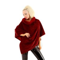 Asymmetric womens faux fur cape poncho wine-red