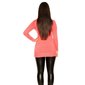 Womens fine-knitted long sweater with turtle neck coral