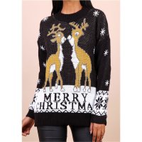 Trendy womens knitted sweater Christmas black