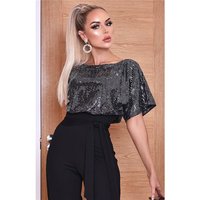 Sequined womens glamour jumpsuit with wide leg & belt...