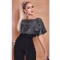 Sequined womens glamour jumpsuit with wide leg & belt black UK 8 (XS)