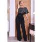 Sequined womens glamour jumpsuit with wide leg & belt black UK 8 (XS)