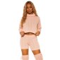 Damen Strick Zweiteiler Rollkragenpullover & Shorts Rosa