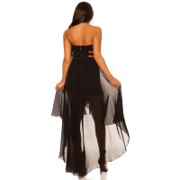 Strapless evening dress with chiffon veil black