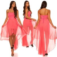 Trägerloses Abendkleid mit Chiffon Schleier Lachs