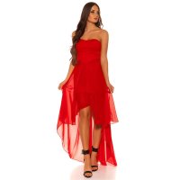 Strapless evening dress with chiffon veil red