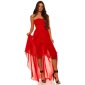 Trägerloses Abendkleid mit Chiffon Schleier Rot