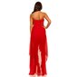 Strapless evening dress with chiffon veil red