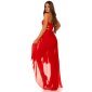 Trägerloses Abendkleid mit Chiffon Schleier Rot