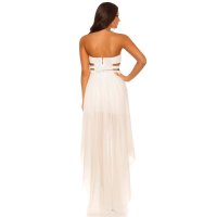 Strapless evening dress with chiffon veil creme-white