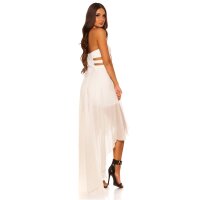 Trägerloses Abendkleid mit Chiffon Schleier Cremeweiß