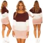 Short womens long sleeve colorblock knit dress wine-red